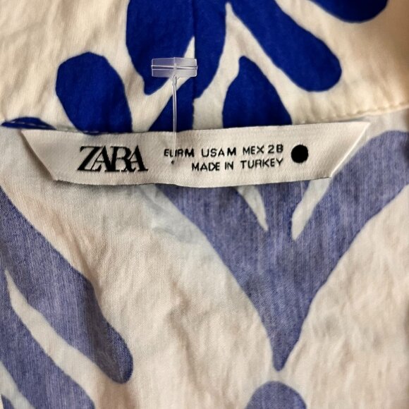 Zara Blue White Bold Print Tiered Swing Dress Sz M - Picture 4 of 11